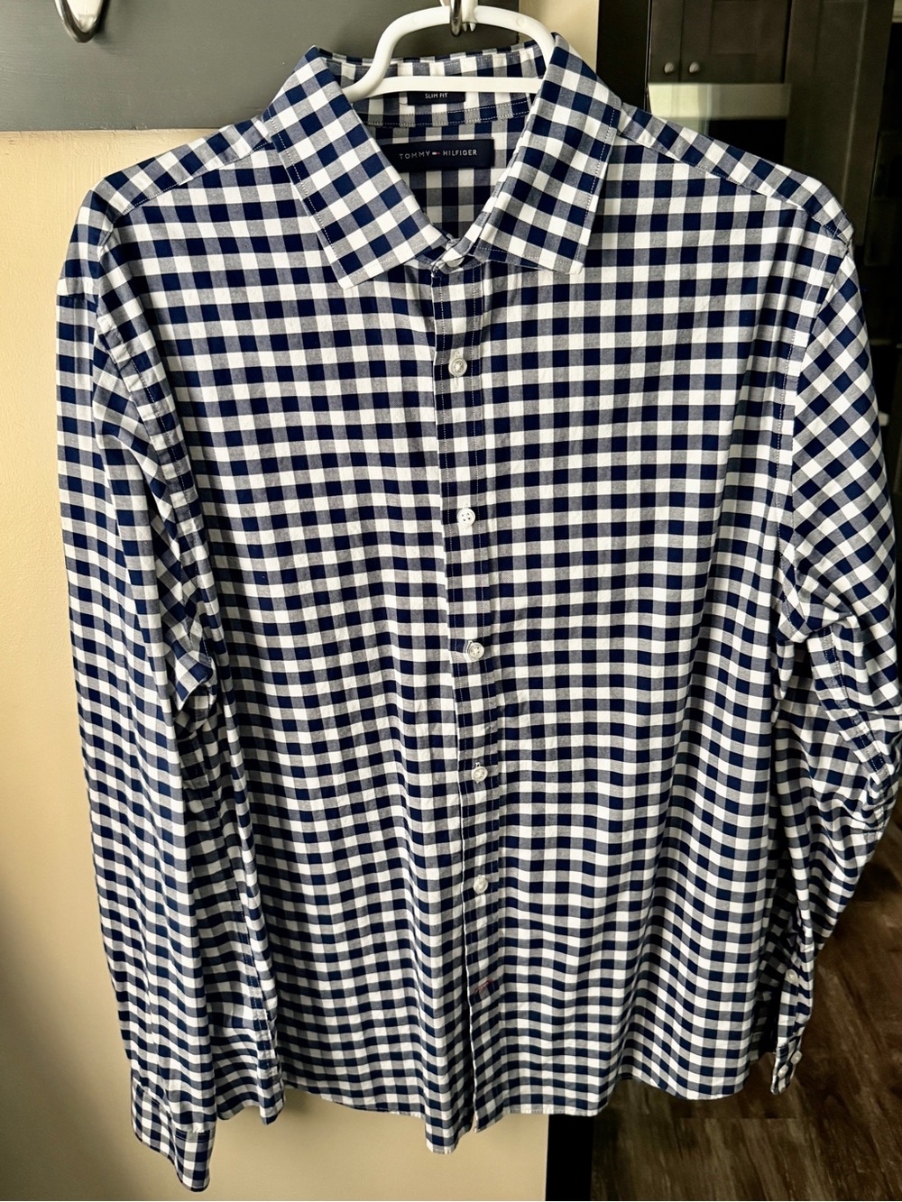 Tommy Hilfiger Navy & White Gingham Button-Up Dress Shirt - slim fit